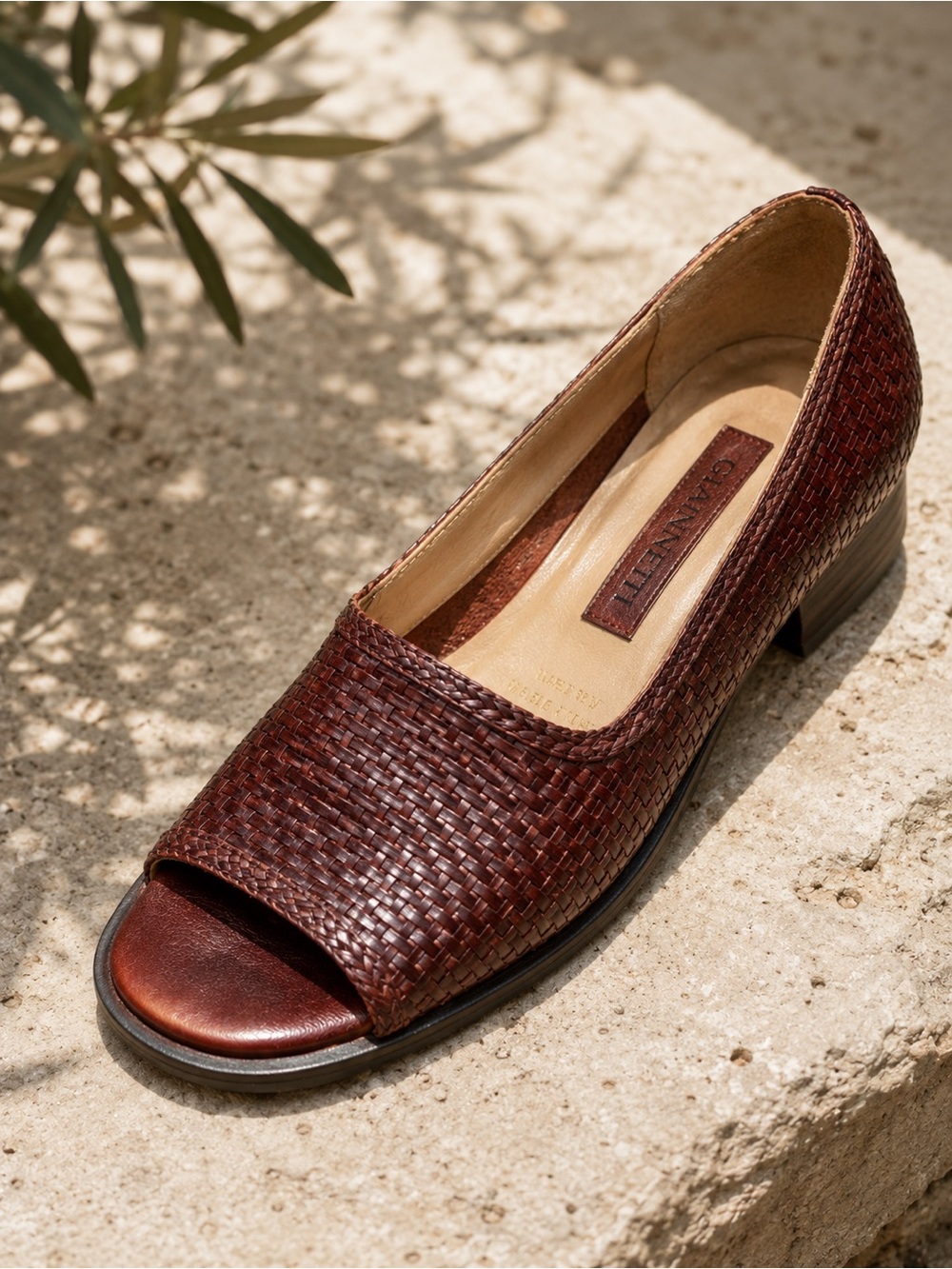Vintage A. Giannetti Woven Leather Peep-Toe Loafers — Size 7M